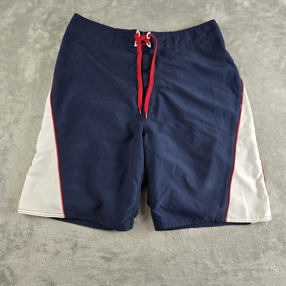 Old Navy Board Shorts Mens Large Navy Blue White Drawstring Swim Surf Heavy Duty